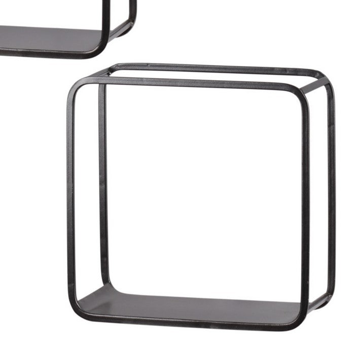 Tubular Metal Frame Wall Shelves with Rounded Corners, Black, Set of 3