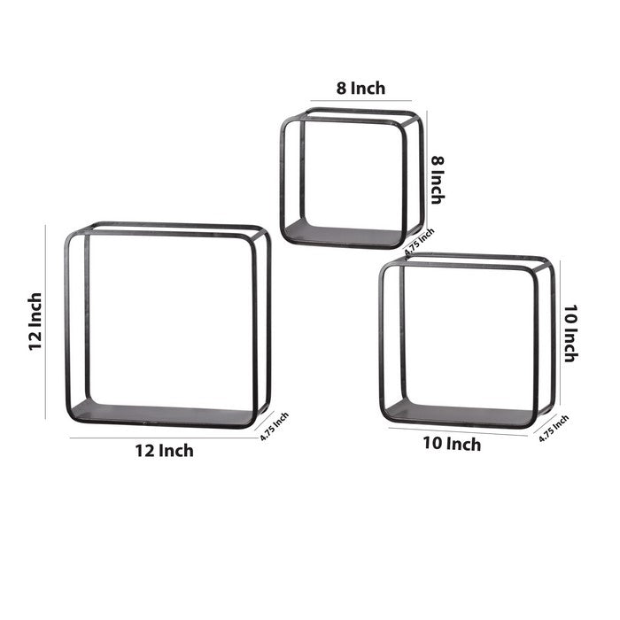 Tubular Metal Frame Wall Shelves with Rounded Corners, Black, Set of 3