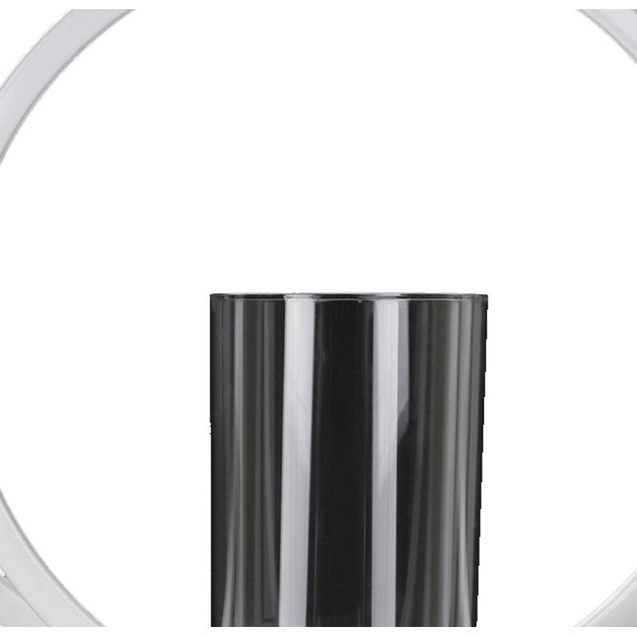 Metal Candle Holder with Abstract Ring Sculpture and Glass Hurricane, White