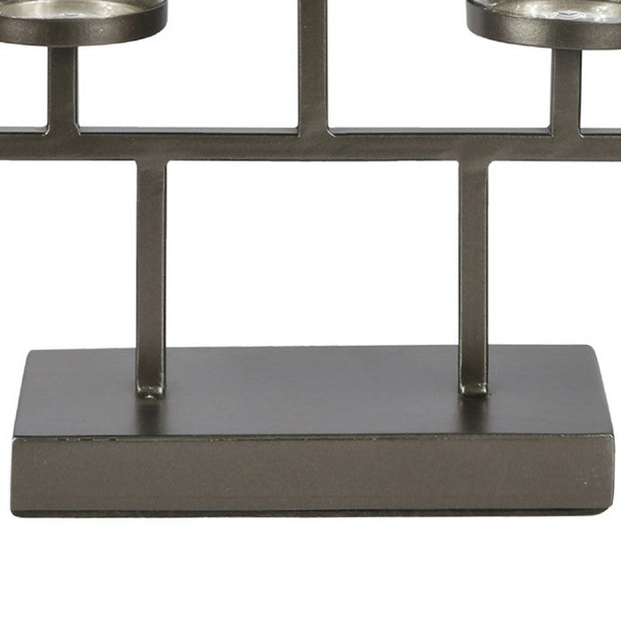Metal, Clustered Candle Holder with 6 Glass Hurricanes, Black and Gold
