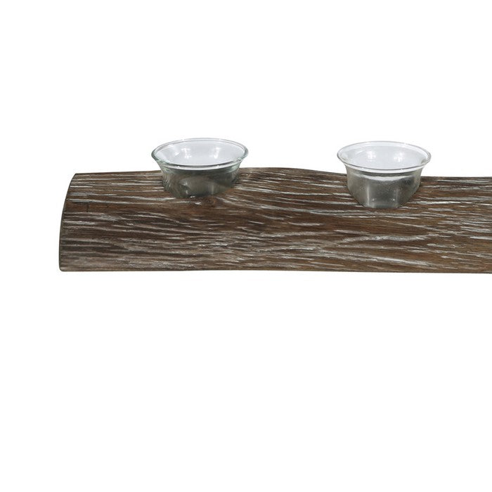 Wooden Branch Candle Holder with 5 Glass Hurricanes, Brown