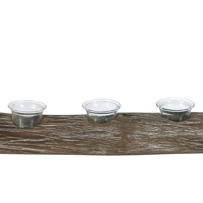 Wooden Branch Candle Holder with 5 Glass Hurricanes, Brown