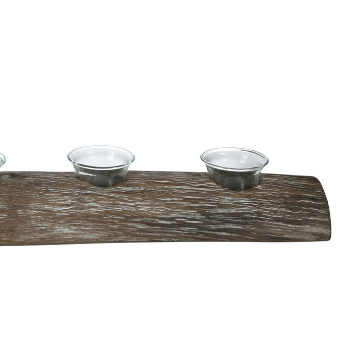 Wooden Branch Candle Holder with 5 Glass Hurricanes, Brown