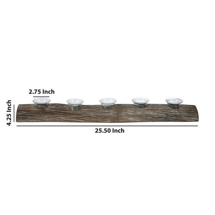 Wooden Branch Candle Holder with 5 Glass Hurricanes, Brown