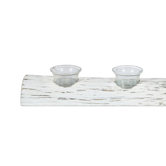 Wooden Branch Candle Holder with 5 Glass Hurricanes, White