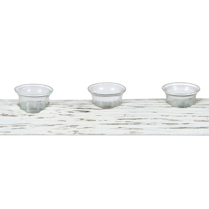Wooden Branch Candle Holder with 5 Glass Hurricanes, White