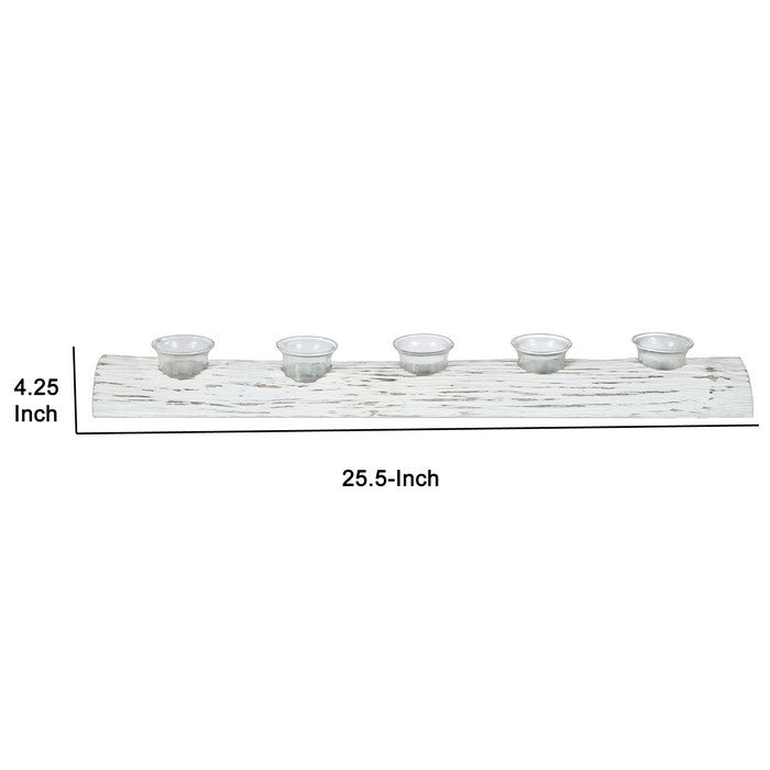 Wooden Branch Candle Holder with 5 Glass Hurricanes, White