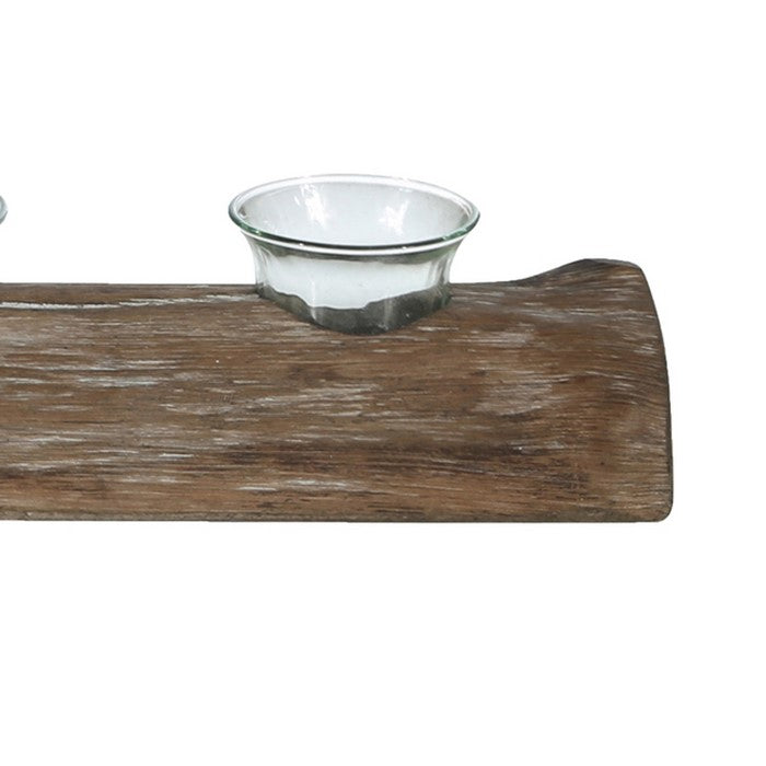 Wooden Branch Candle Holder with 3 Glass Hurricanes, Brown