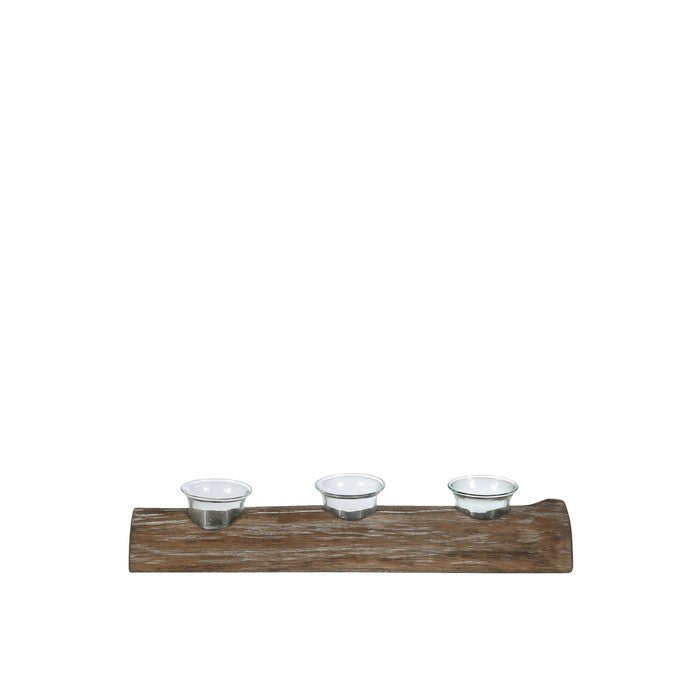 Wooden Branch Candle Holder with 3 Glass Hurricanes, Brown