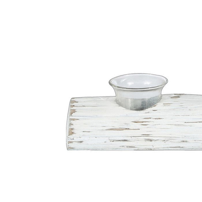 Wooden Branch Candle Holder with 3 Glass Hurricanes, White