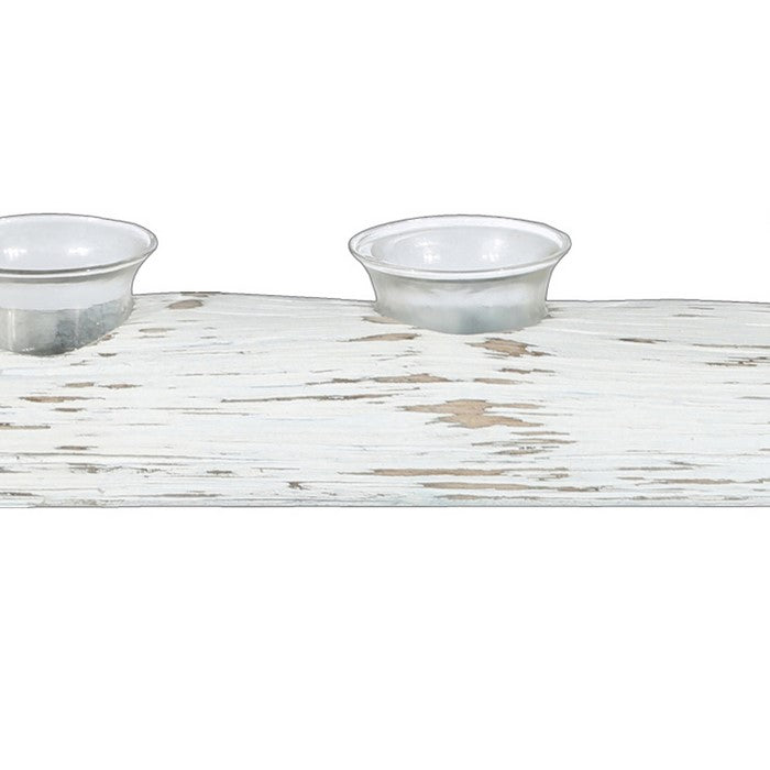 Wooden Branch Candle Holder with 3 Glass Hurricanes, White