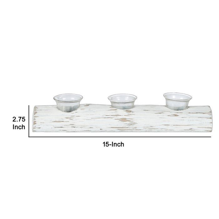 Wooden Branch Candle Holder with 3 Glass Hurricanes, White