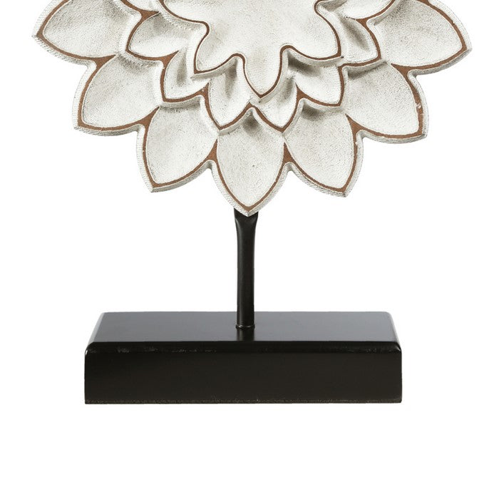 Wood and Metal Flower Decor with Sunflower Design, White and Black, Set of 2