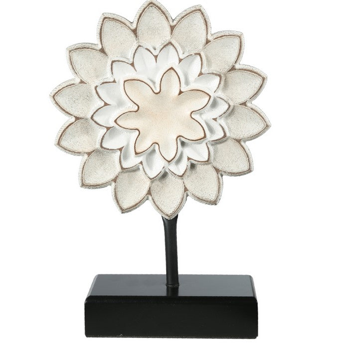 Wood and Metal Flower Decor with Sunflower Design, White and Black, Set of 2