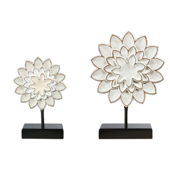 Wood and Metal Flower Decor with Sunflower Design, White and Black, Set of 2