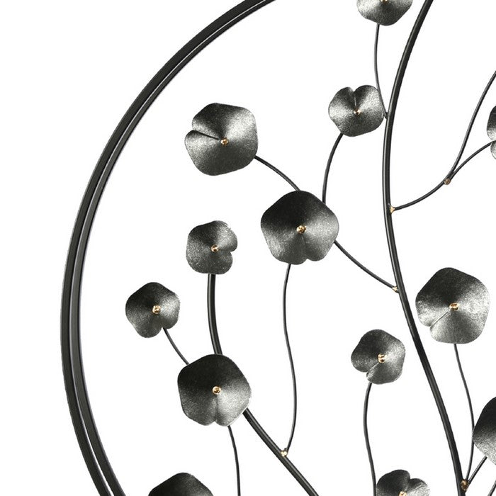 Round Metal Plant Decor on Rectangular Stand, Black