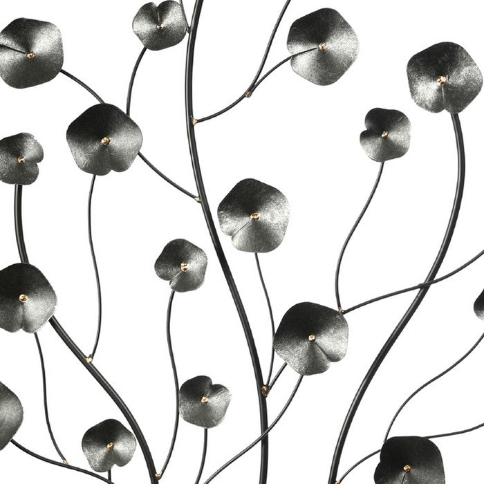 Round Metal Plant Decor on Rectangular Stand, Black