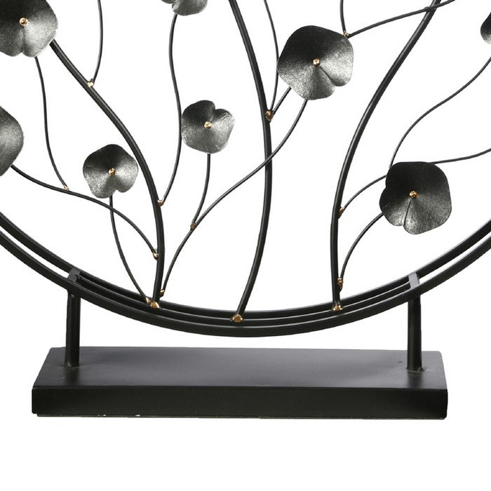 Round Metal Plant Decor on Rectangular Stand, Black