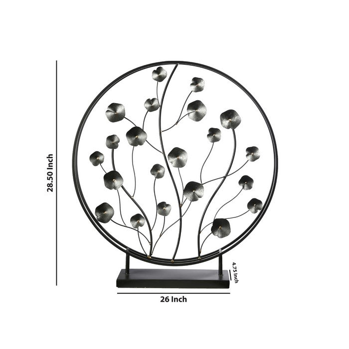 Round Metal Plant Decor on Rectangular Stand, Black