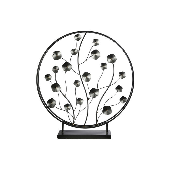 Round Metal Plant Decor on Rectangular Stand, Black