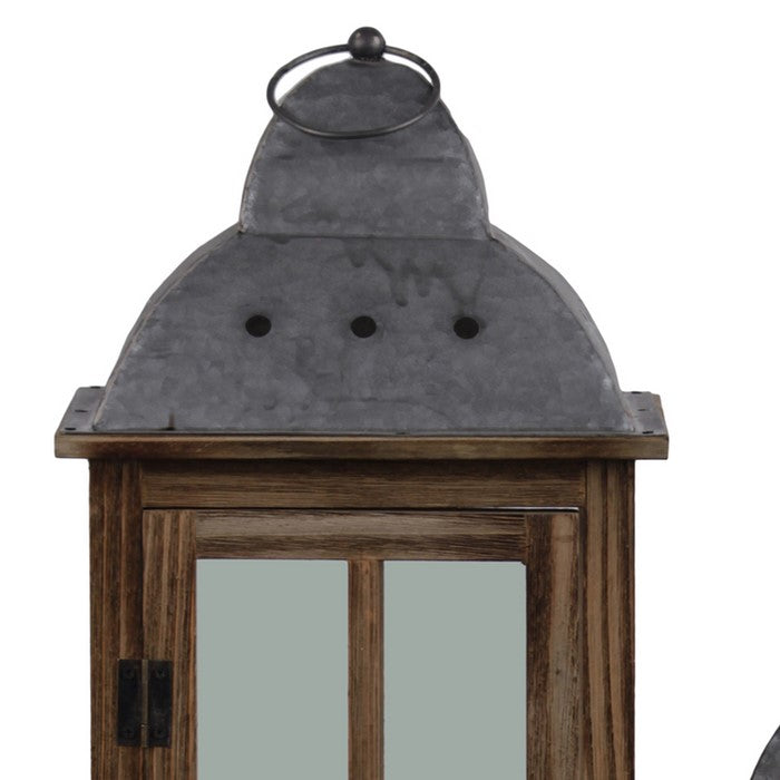 Wood and Metal Lantern with Cross Design, Brown and Gray, Set of 2