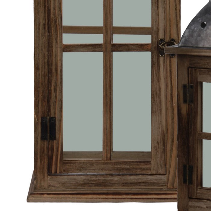 Wood and Metal Lantern with Cross Design, Brown and Gray, Set of 2