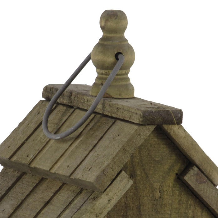 Wooden Bird House with Double Gable Roof Design and Metal Handle, Brown