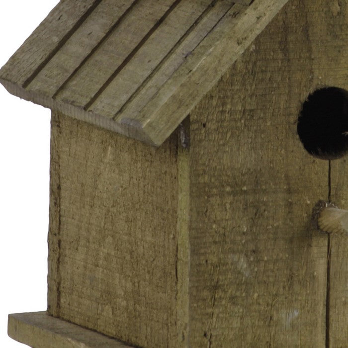 Wooden Bird House with Double Gable Roof Design and Metal Handle, Brown