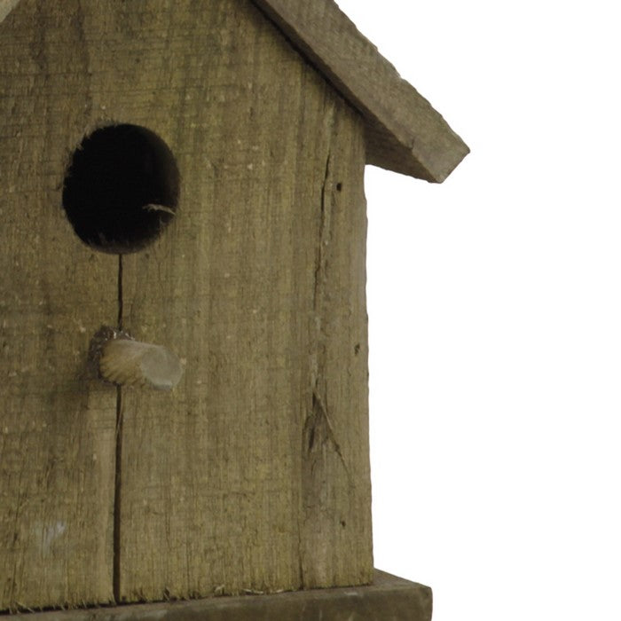 Wooden Bird House with Double Gable Roof Design and Metal Handle, Brown