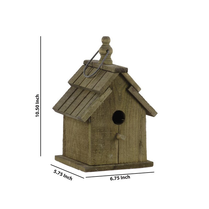 Wooden Bird House with Double Gable Roof Design and Metal Handle, Brown