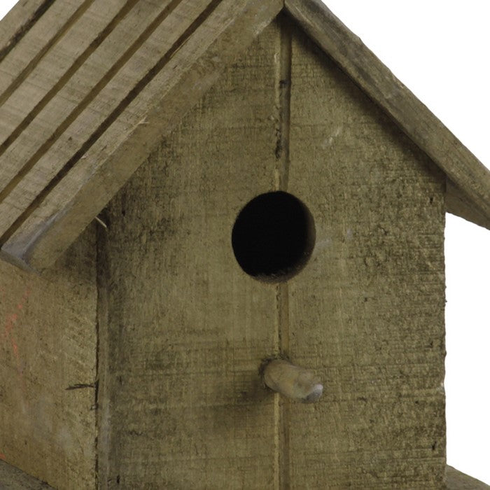 Wooden Bird House with Gable Roof Design and Metal Handle, Brown
