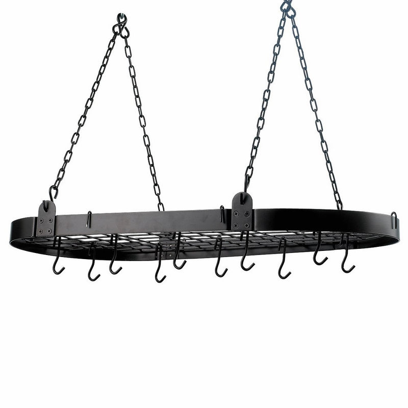 Old Dutch Oval Pot Rack with Grid & 12 Hooks, Oiled Bronze, 36" x 18" x 3.25"