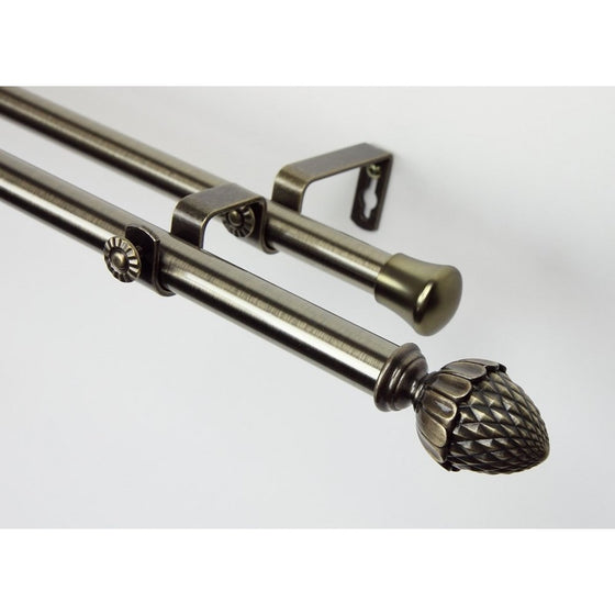 Modern Acorn Double Curtain Rod in Antique Brass Size: 120" - 170"