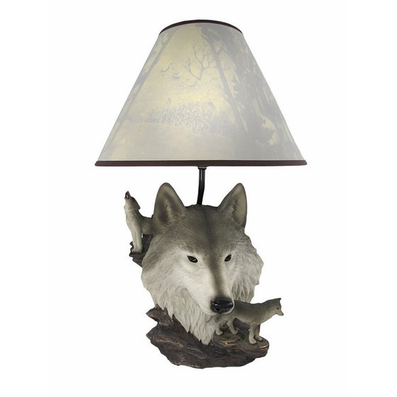 Resin Table Lamps Gray Wolf Bust Table Lamp W/Nature Print Shade 12 X 18.5 X 12 Inches Gray