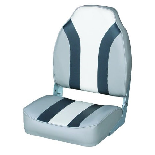 Wise Classic Stripe High Back Boat Seat, Grey-Charcoal-White