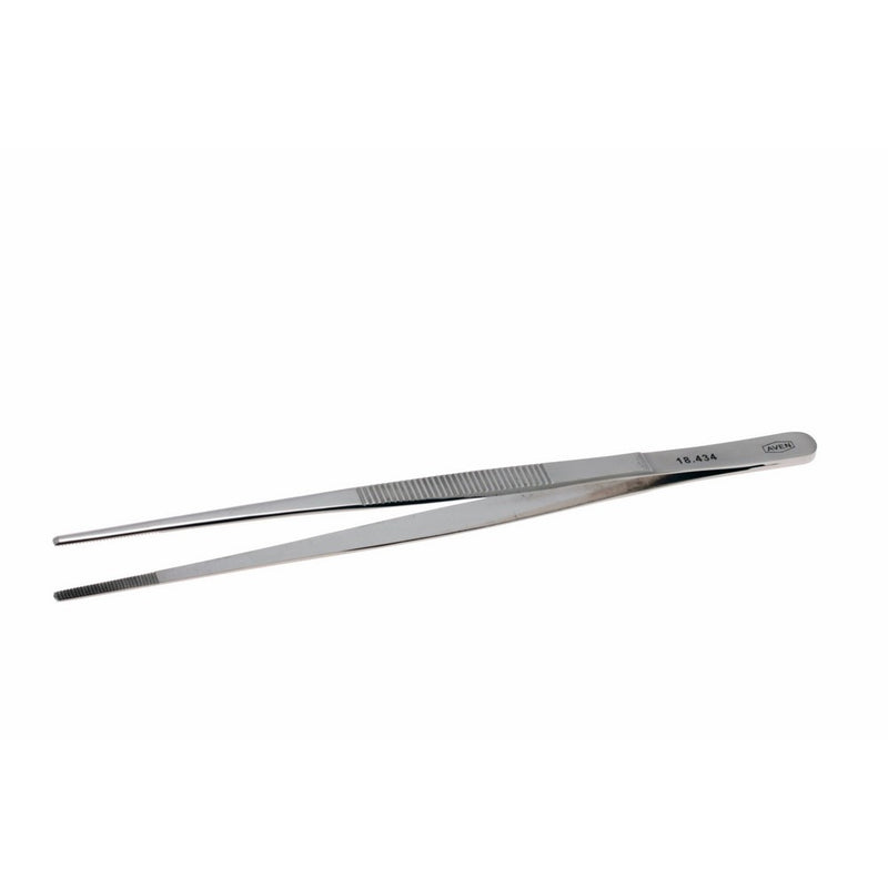 Aven 18434 Straight Serrated Tip Forceps, Stainless Steel, 8" Length, 25mm Tip Length, 3mm Tip Width