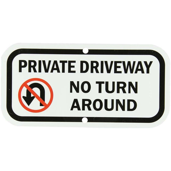 SmartSign Aluminum Sign, Legend "Private Driveway No Turn Around Sign", 6" high x 12" wide, Black/Red on White
