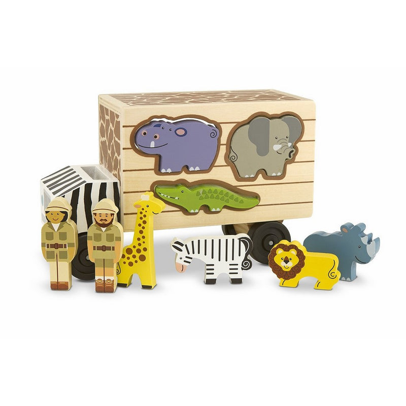 Melissa & Doug Animal Rescue Shape-Sorting Truck - Wooden Toy With 7 Animals and 2 Play Figures