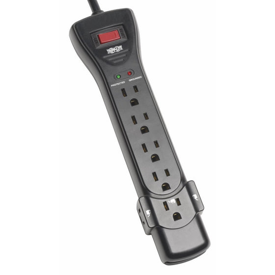 Tripp Lite 7 Outlet Surge Protector Power Strip, 7ft Cord, Right Angle Plug, 2160 Joules, Black, $75,000 INSURANCE (SUPER7B)