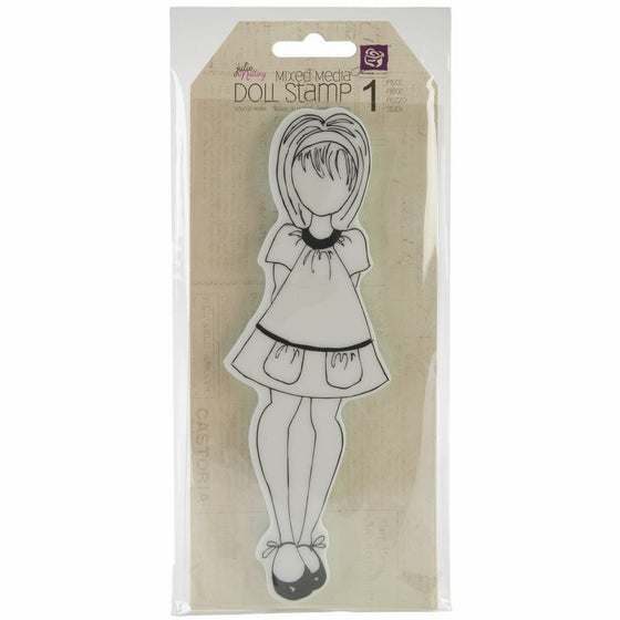 Prima Marketing DOLL9-10150Mixed Media Doll Cling Rubber Stamps, Doll with Pocket Dress