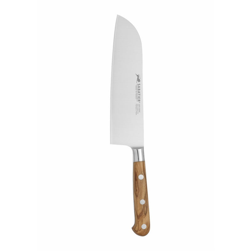 Sabatier 5172582 Full-Tang Triple Rivet High Carbon Stainless Steel Santoku Knife with Olivewood Handle, 7-Inch