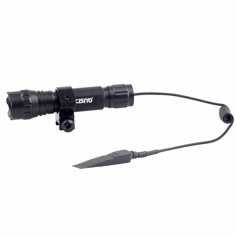 CISNO 1000LM LED Tactical Flashlight Torch Pressure Switch with 1'' Offset Mount for Hunting Hiking, Flat Black (Regular mount with pressure switch)