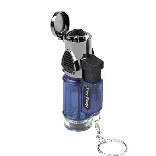 UNISHOW 3.25 Inch Windproof Triple Jet Flames Refillable Butane Torch Lighter W/Hands Free Flame Lock and Keychain (BLUE)