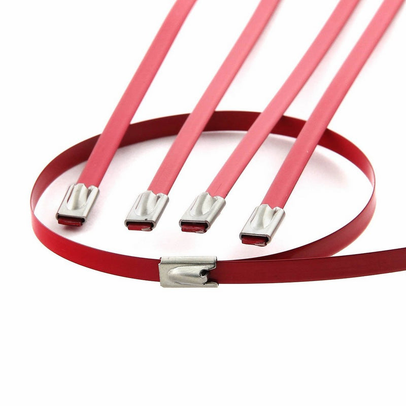 10pcs 12" 300mm Long Stainless Steel Wrap/Cable Zip Tie (Red)