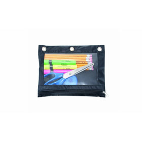 3-Ring Zippered Pencil Pouch Case with Clear Window - Black