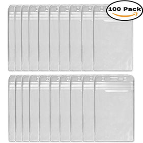 HOSL 100 PCS Waterproof Clear Plastic Vertical Name Tag Badge ID Card Holders