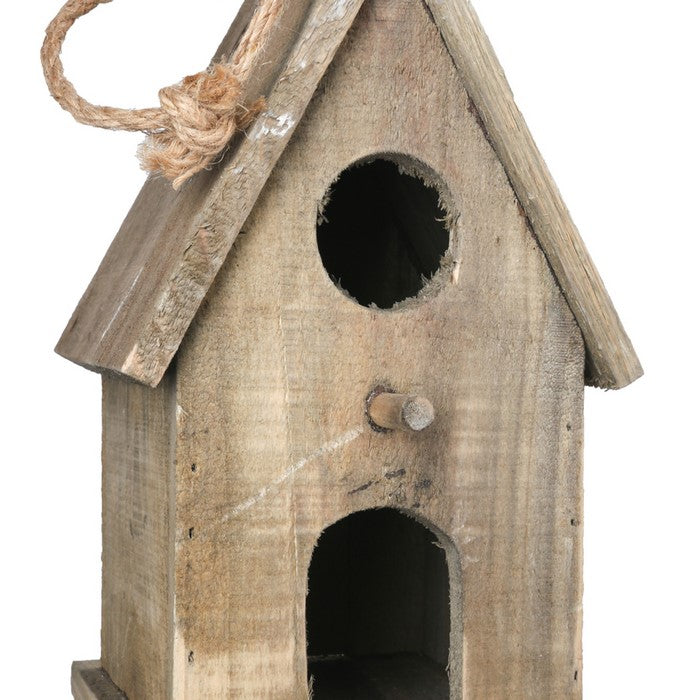 Wooden Bird House with Double Front Entrance and Back Door Entry, Brown