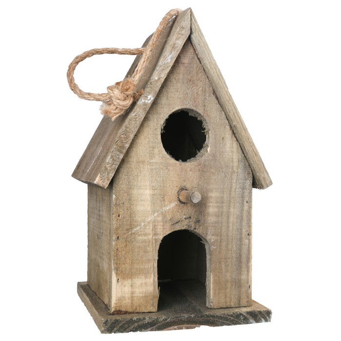 Wooden Bird House with Double Front Entrance and Back Door Entry, Brown