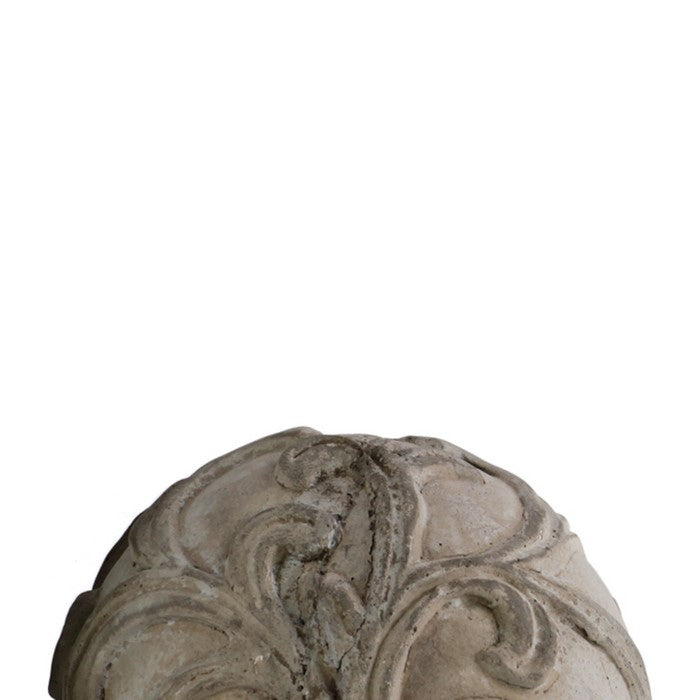 Cement Ornamental Sphere with Embossed Swirl Design, Gray