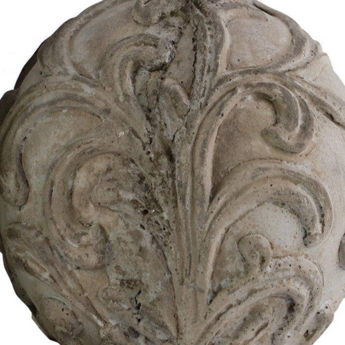 Cement Ornamental Sphere with Embossed Swirl Design, Gray